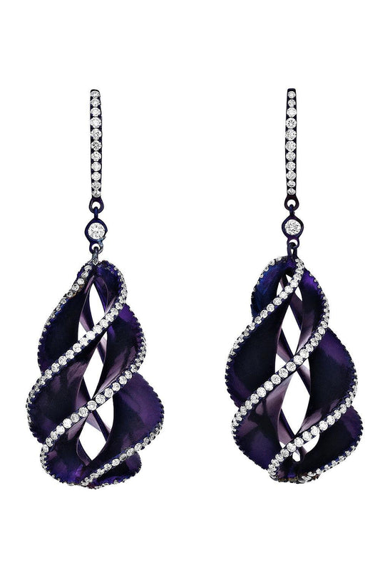 Diamond Twisted Purple Elemento Earrings-TITANIUM-JEWELRYFINE JEWELEARRING-SABOO FINE JEWELS