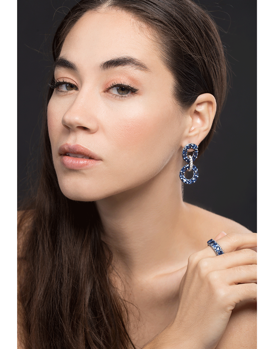SABOO FINE JEWELS-Elemento Blue Sapphire Earrings-TITANIUM