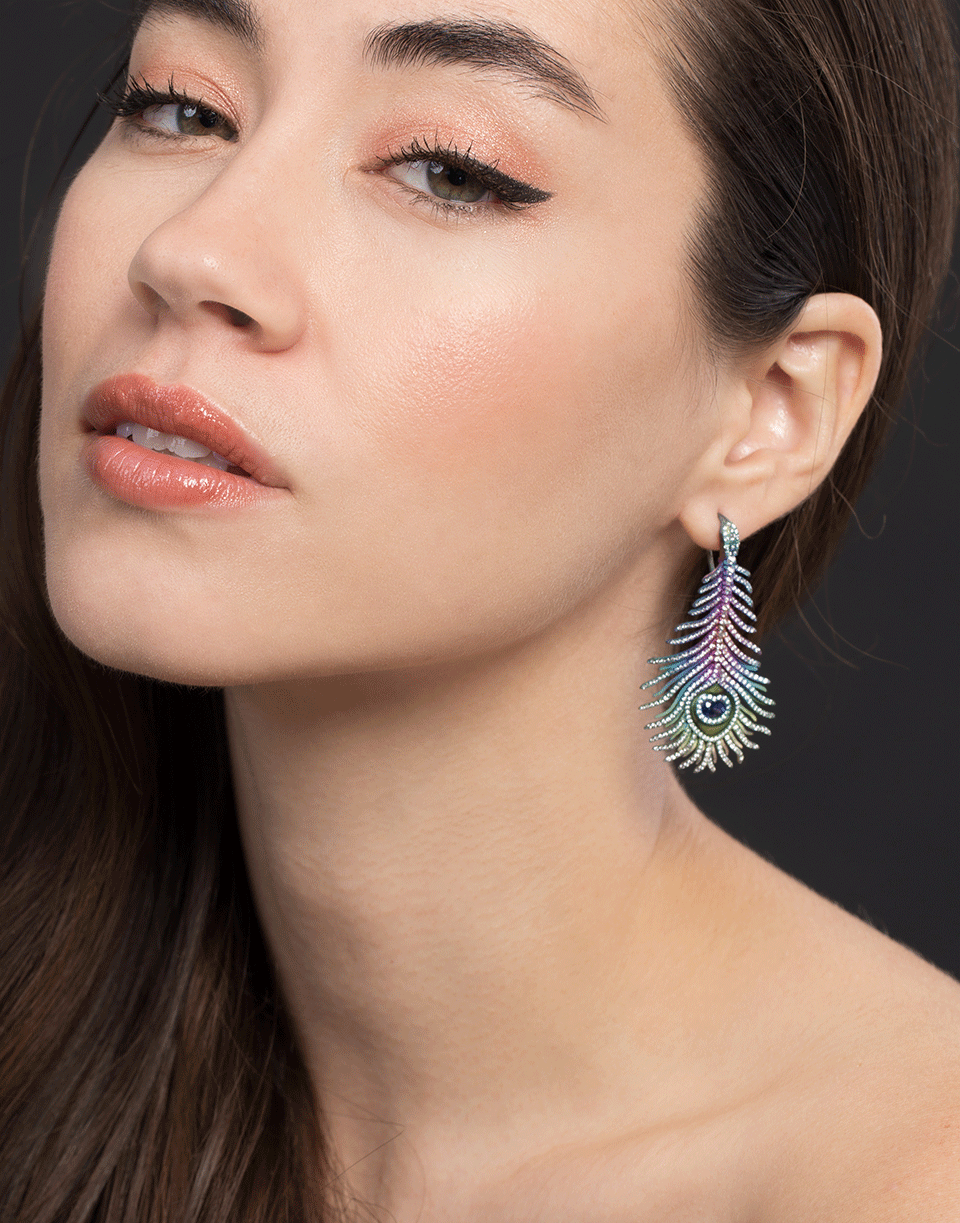 SABOO FINE JEWELS-Elemento Peacock Feather Earrings-TITANIUM