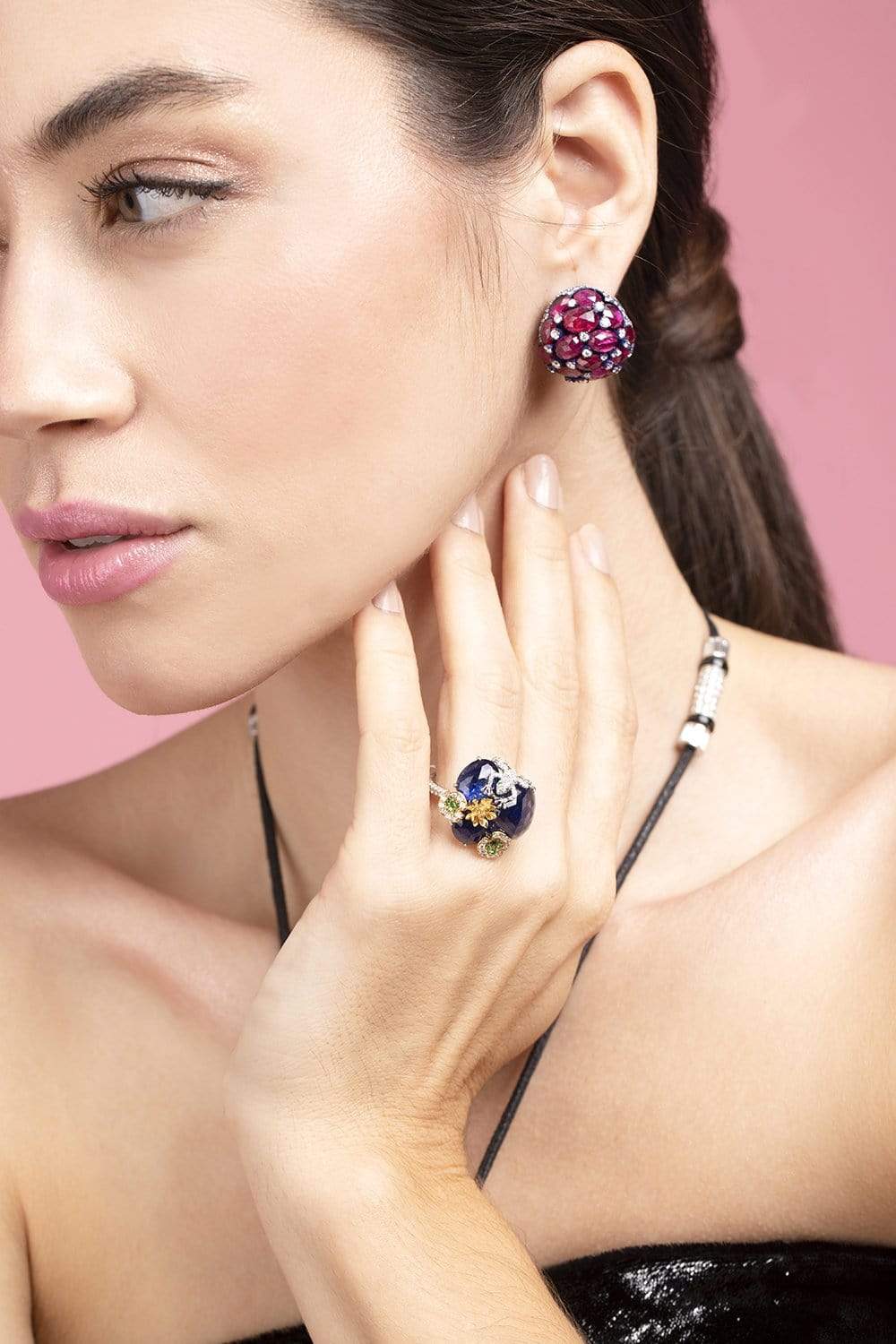 SABOO FINE JEWELS-Elemento Ruby and Diamond Huggies-TITANIUM