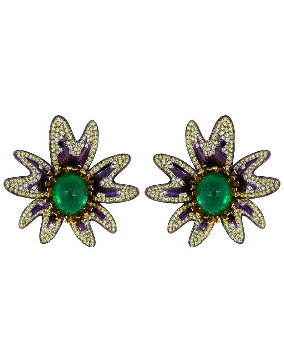 SABOO FINE JEWELS-Emerald and Diamond Flower Earrings-TITANIUM
