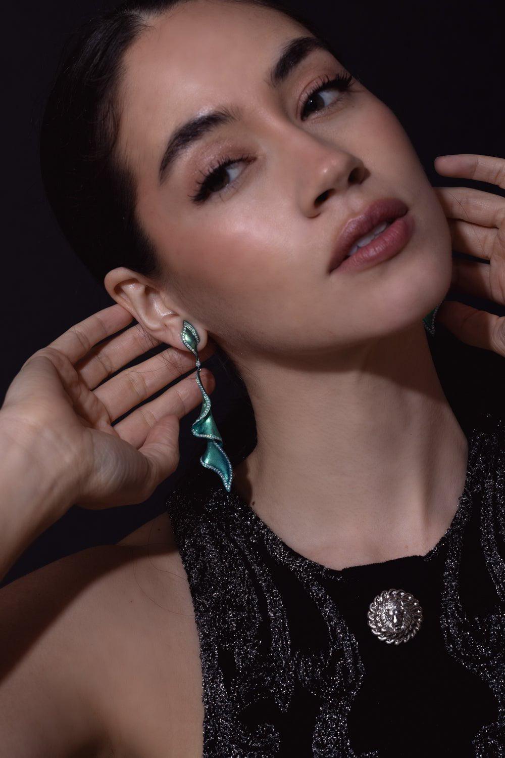 SABOO FINE JEWELS-Green Diamond Drop Earrings-TITANIUM