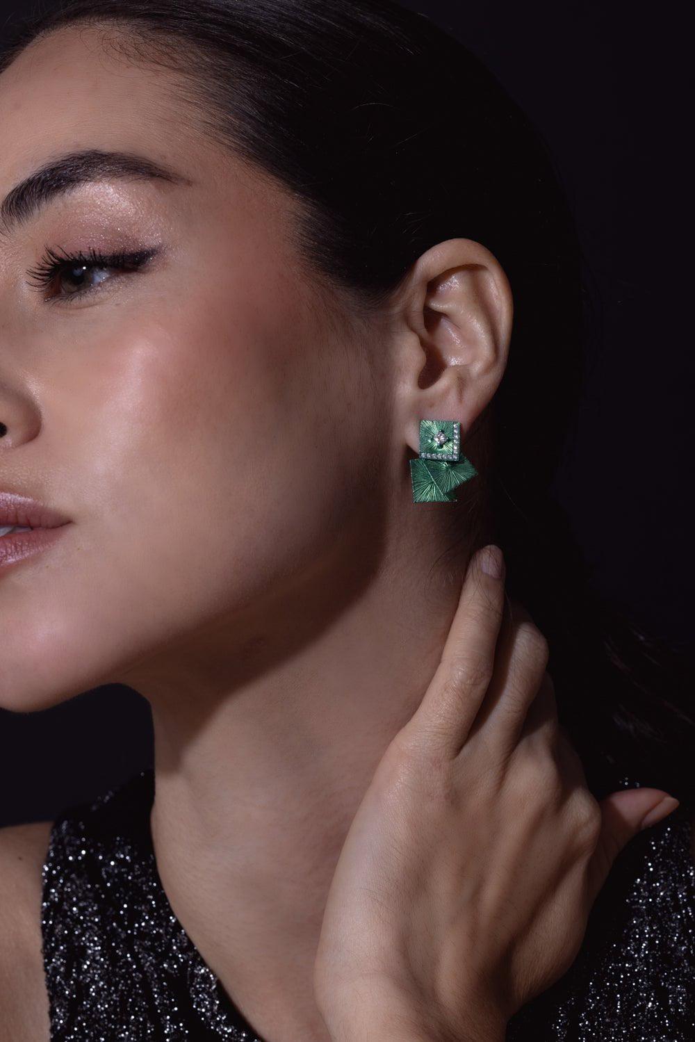 SABOO FINE JEWELS-Green Multi Square Earrings-TITANIUM