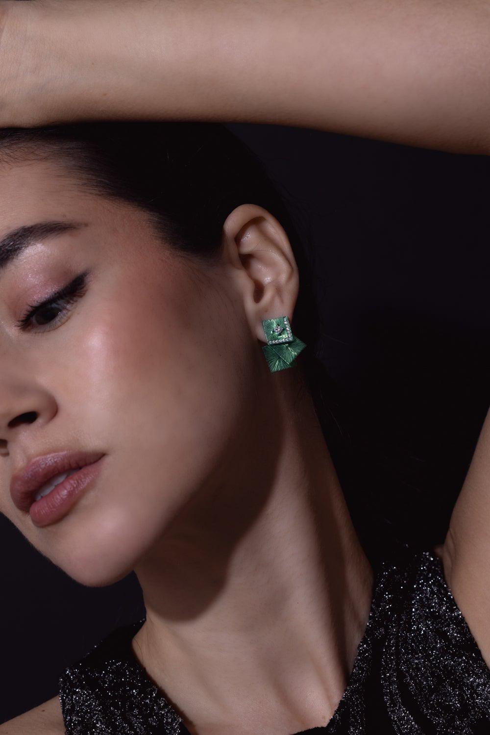 SABOO FINE JEWELS-Green Multi Square Earrings-TITANIUM