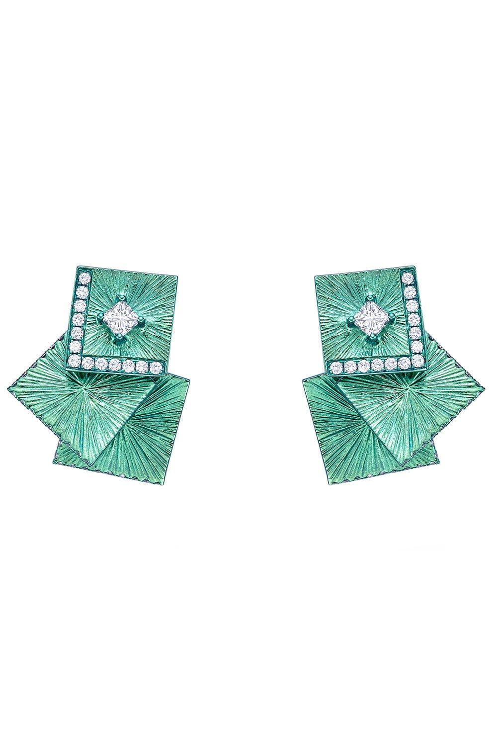 SABOO FINE JEWELS-Green Multi Square Earrings-TITANIUM