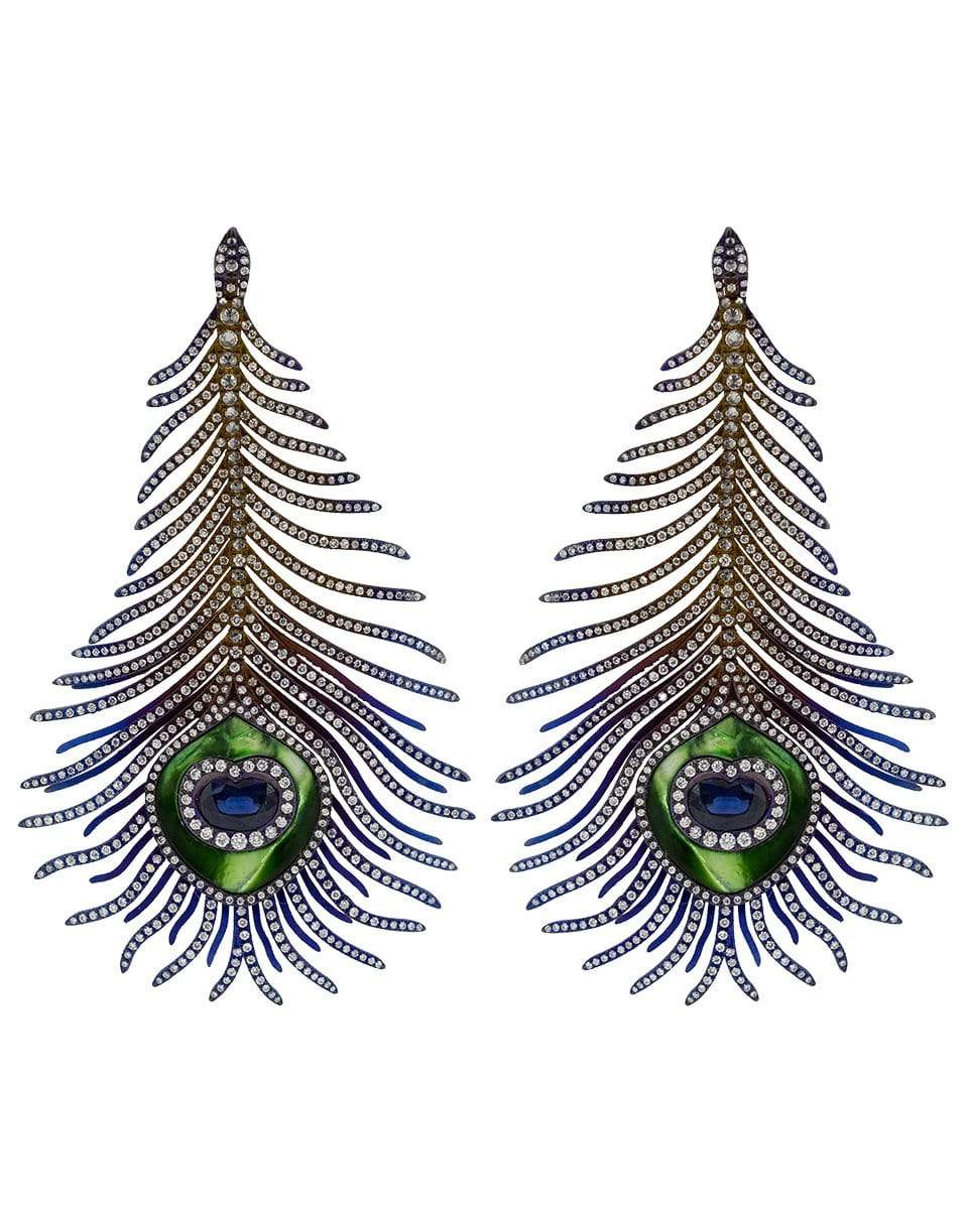 SABOO FINE JEWELS-Large Sapphire and Diamond Peacock Earrings-TITANIUM