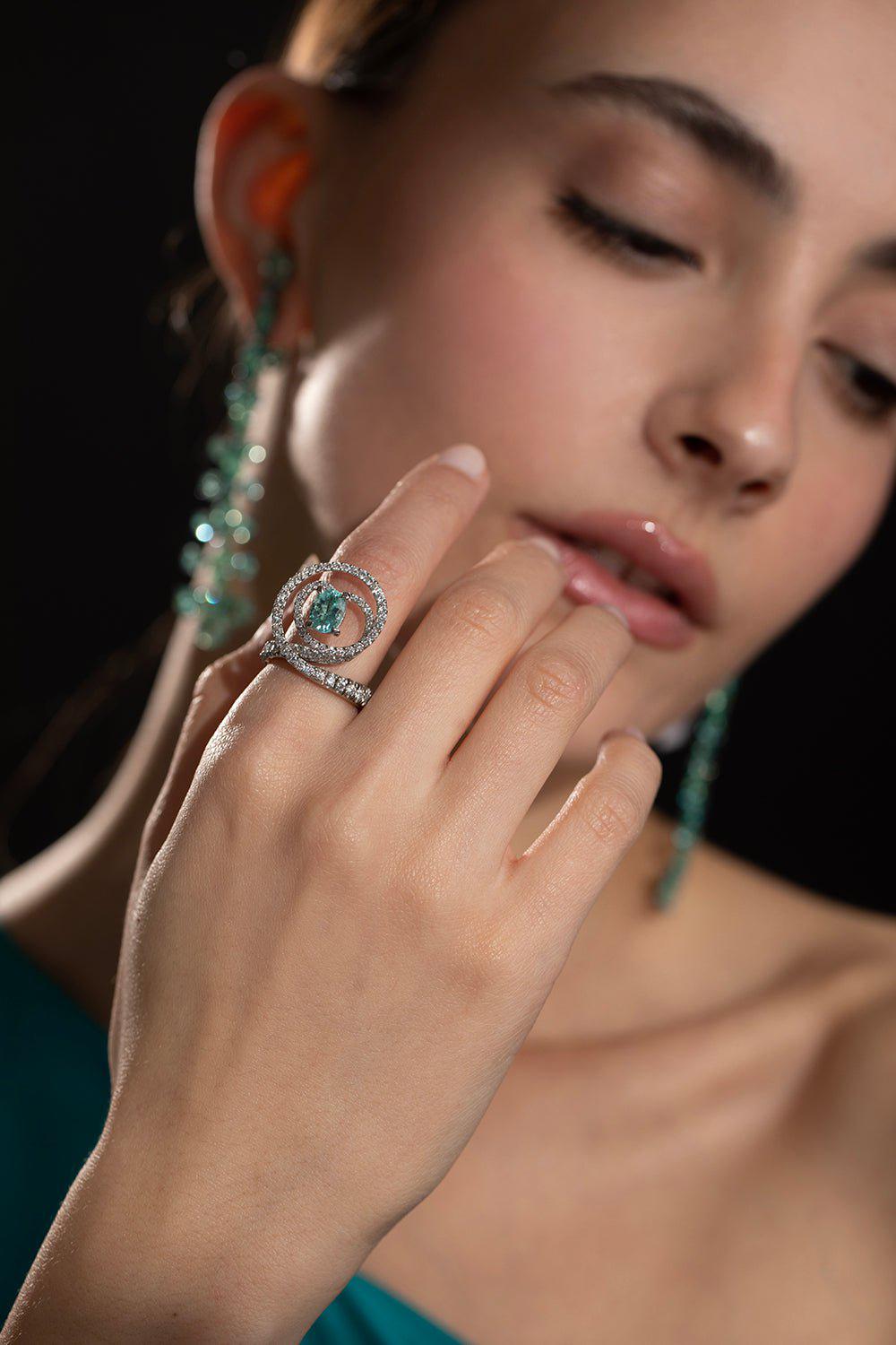 SABOO FINE JEWELS-Paraiba and Diamond Chandelier Earrings-TITANIUM