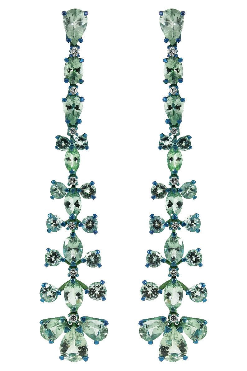 SABOO FINE JEWELS-Paraiba and Diamond Chandelier Earrings-TITANIUM