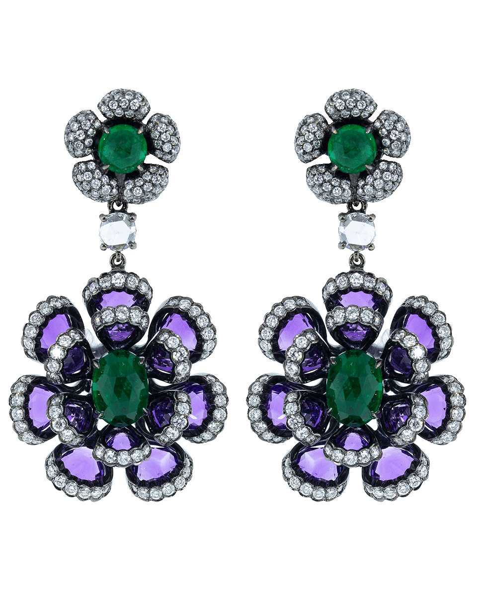 SABOO FINE JEWELS-Royale Emerald Flower Earrings-TITANIUM