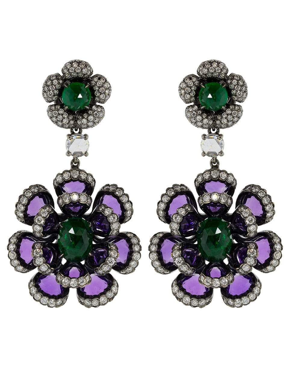 SABOO FINE JEWELS-Royale Emerald Flower Earrings-TITANIUM