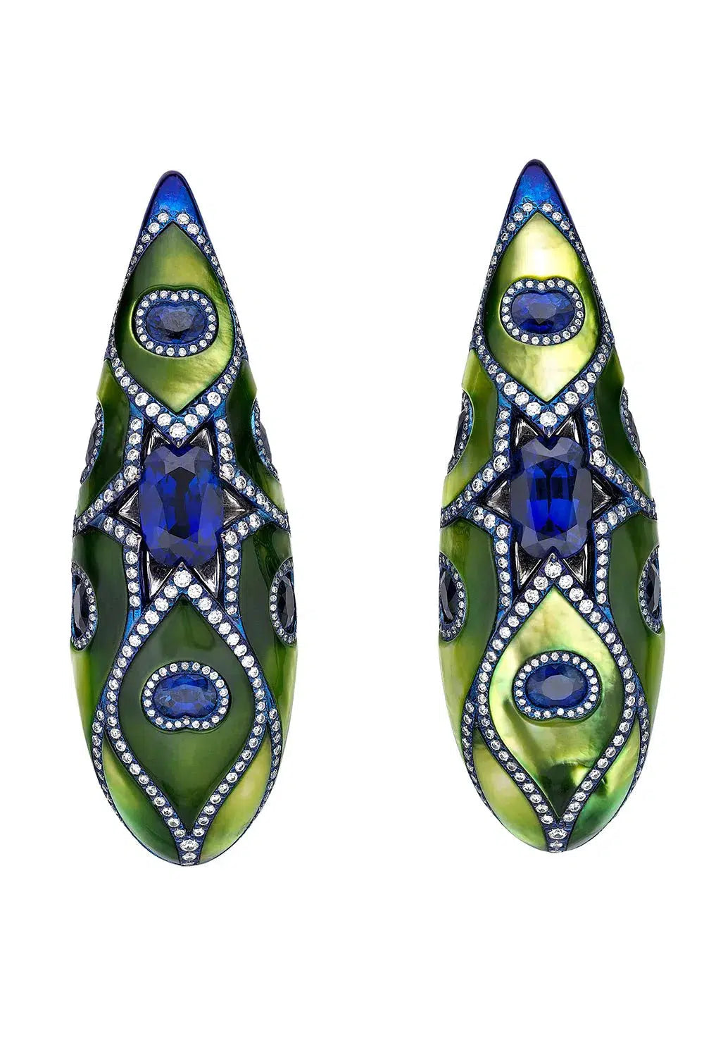SABOO FINE JEWELS-Sapphire Diamond Earrings-TITANIUM