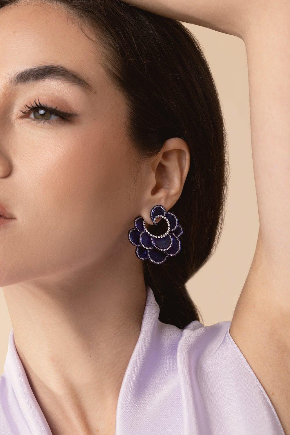 SABOO FINE JEWELS-Scalloped Diamond Earrings-TITANIUM