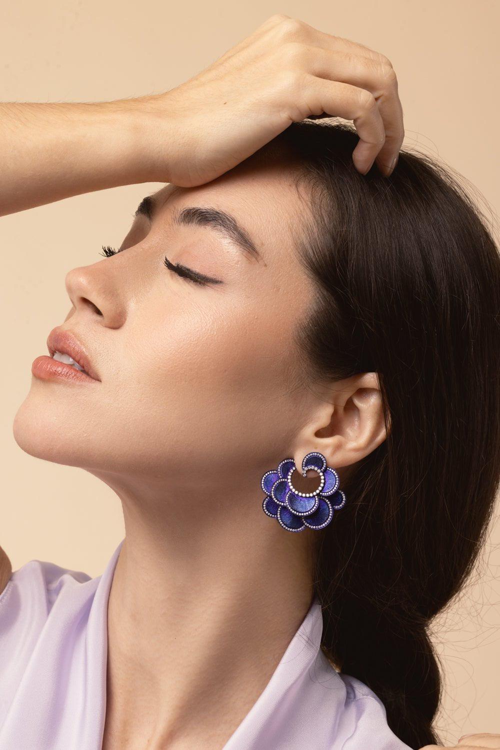 SABOO FINE JEWELS-Scalloped Diamond Earrings-TITANIUM