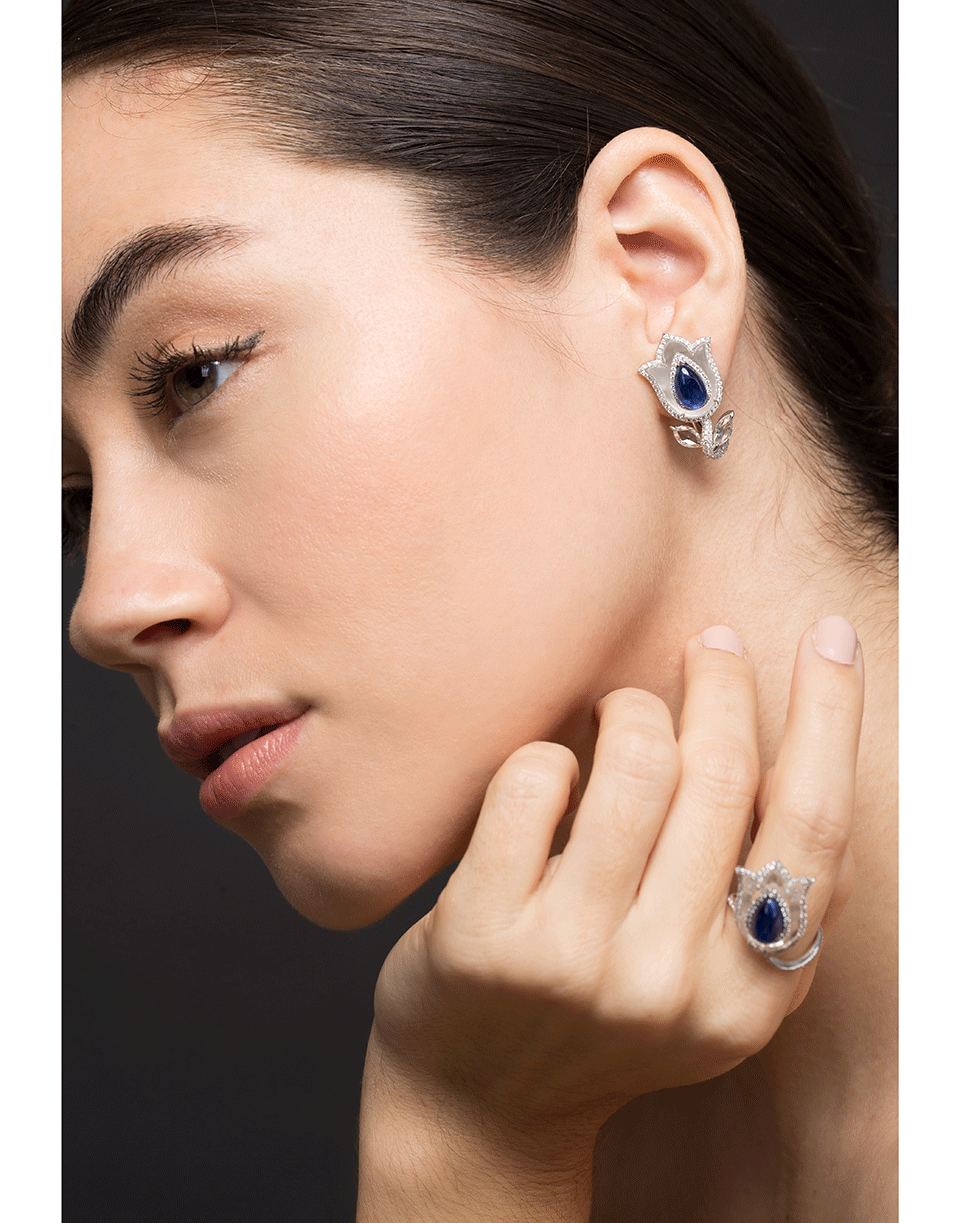 SABOO FINE JEWELS-Aura Burma Sapphire Tulip Earrings-WHITE GOLD