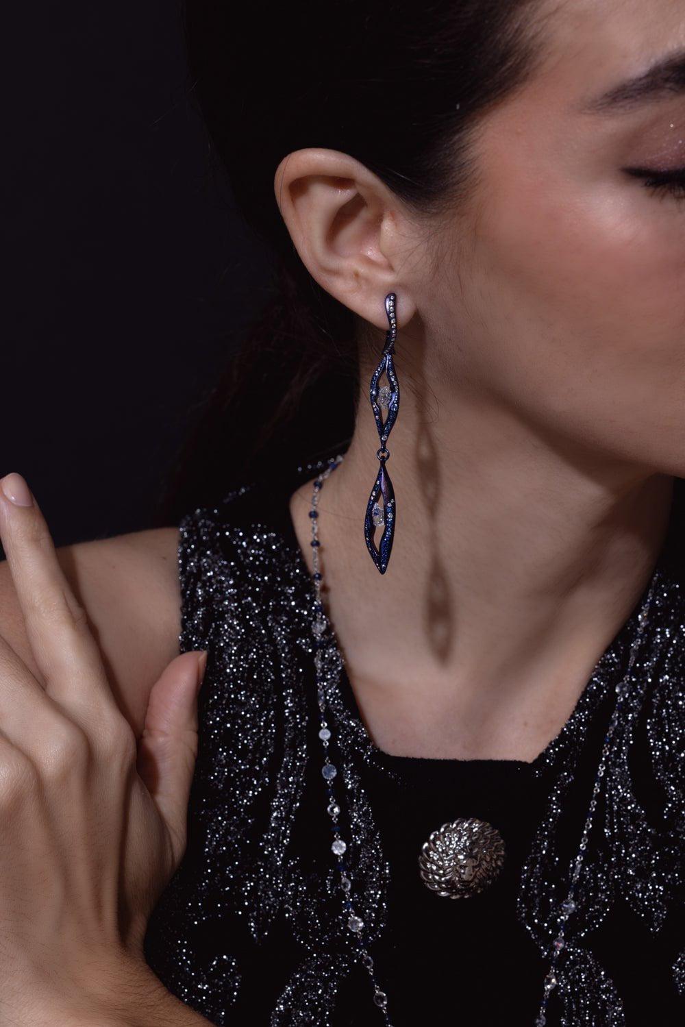 SABOO FINE JEWELS-Blue Sapphire Drop Earrings-WHITE GOLD