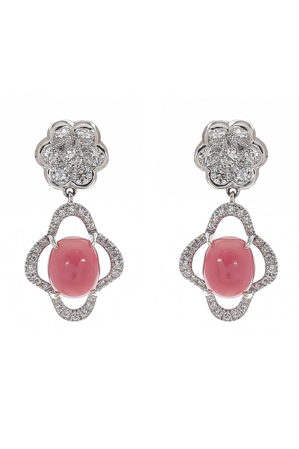 Conch Pearl Diamond Flower Drop Earrings-WHITE GOLD-JEWELRYFINE JEWELEARRING-SABOO FINE JEWELS