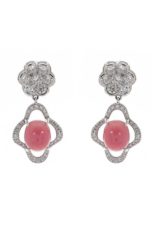 Conch Pearl Diamond Flower Drop Earrings-WHITE GOLD-JEWELRYFINE JEWELEARRING-SABOO FINE JEWELS