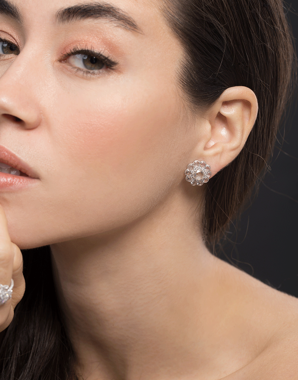 SABOO FINE JEWELS-Diamond Flower Stud Earrings-WHITE GOLD