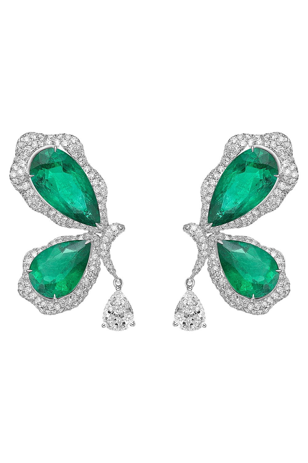 SABOO FINE JEWELS-Emerald Diamond Briolette Earrings-WHITE GOLD