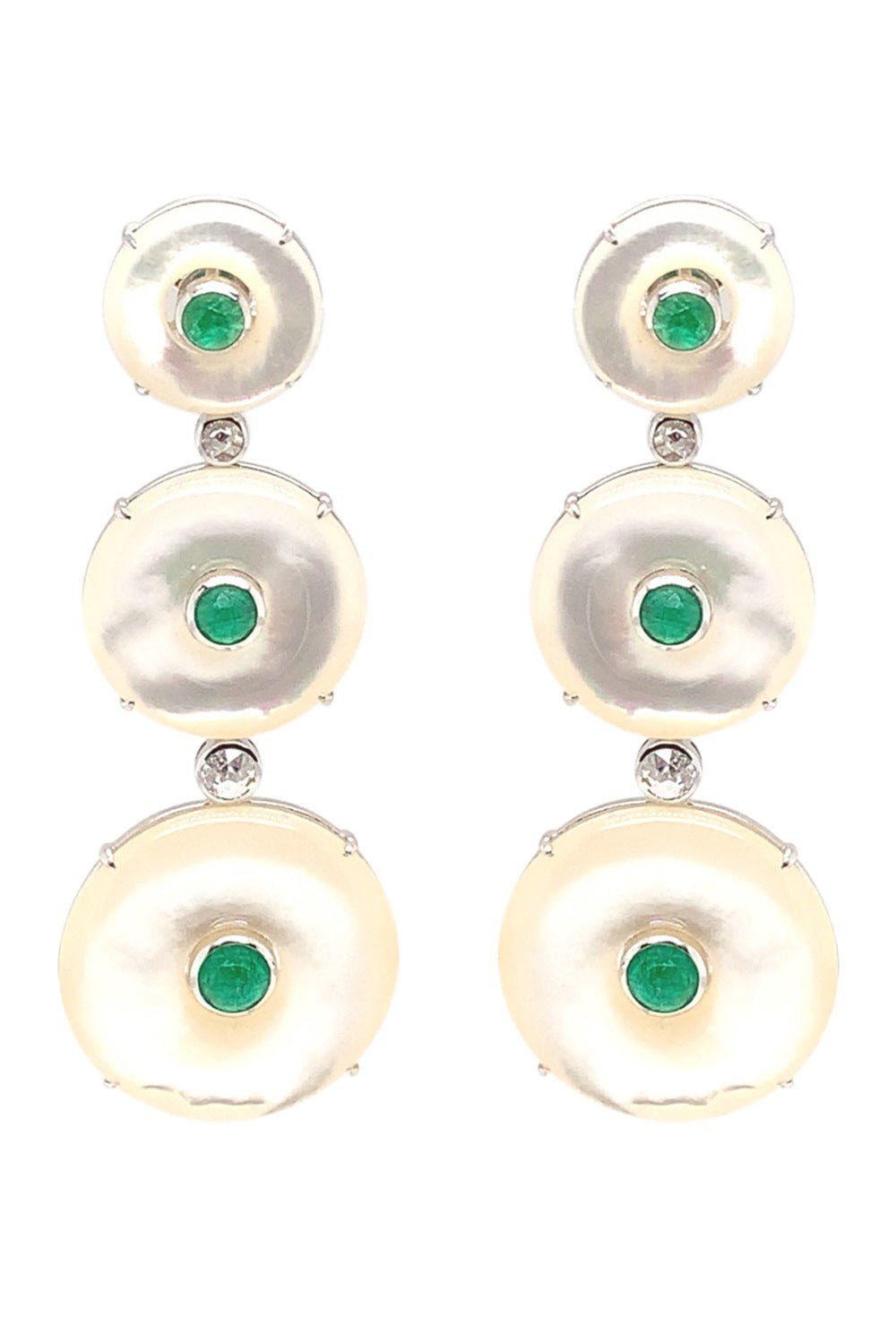 SABOO FINE JEWELS-Emerald Pearl Drop Earrings-WHITE GOLD