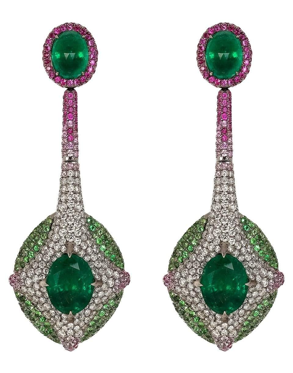 SABOO FINE JEWELS-Emerald, Tsavorite, Diamond, Pink Sapphire and Ruby Earrings-WHITE GOLD