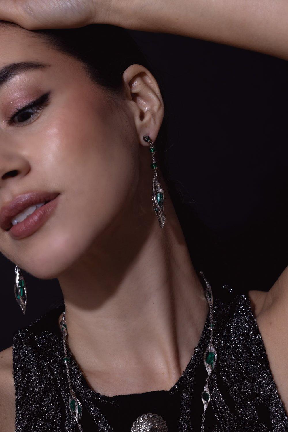 SABOO FINE JEWELS-Emerald Tube Drop Earrings-WHITE GOLD