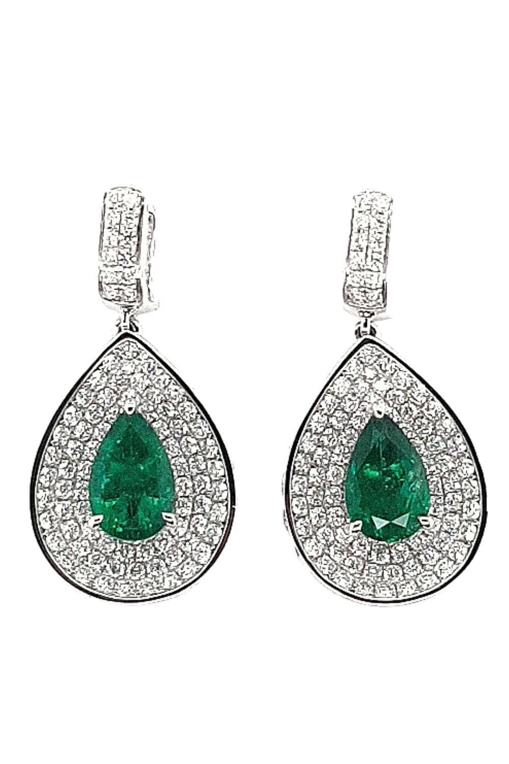 SABOO FINE JEWELS-Royale Emerald Diamond Earrings-WHITE GOLD