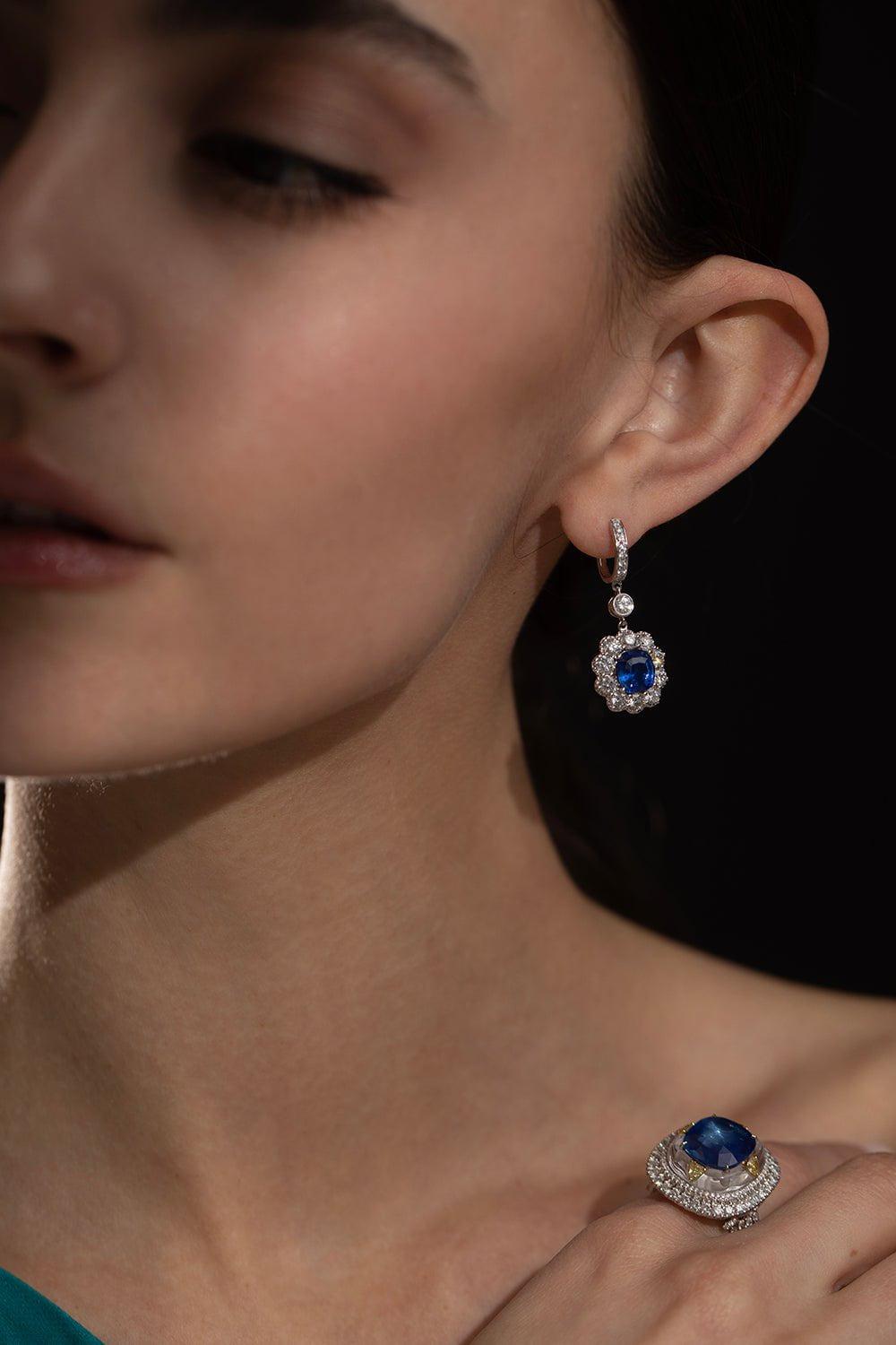 SABOO FINE JEWELS-Sapphire Diamond Earrings-WHITE GOLD