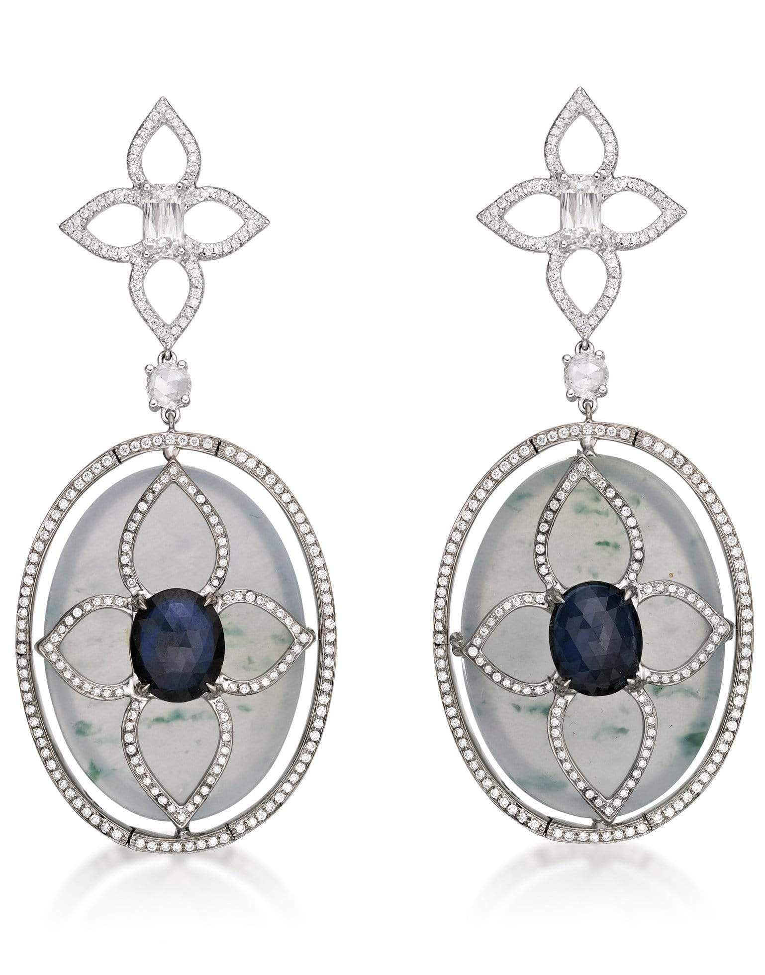 SABOO FINE JEWELS-Sapphire, Jade and Diamond Drop Earrings-WHITE GOLD