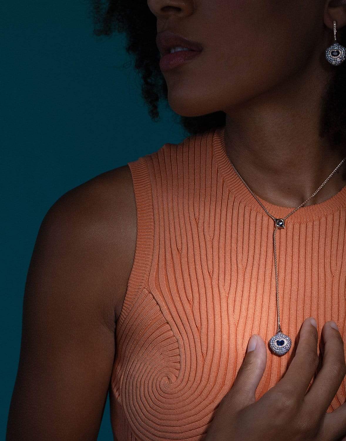 SABOO FINE JEWELS-Blue Sapphire and Diamond Multi Color Necklace-ROSE GOLD