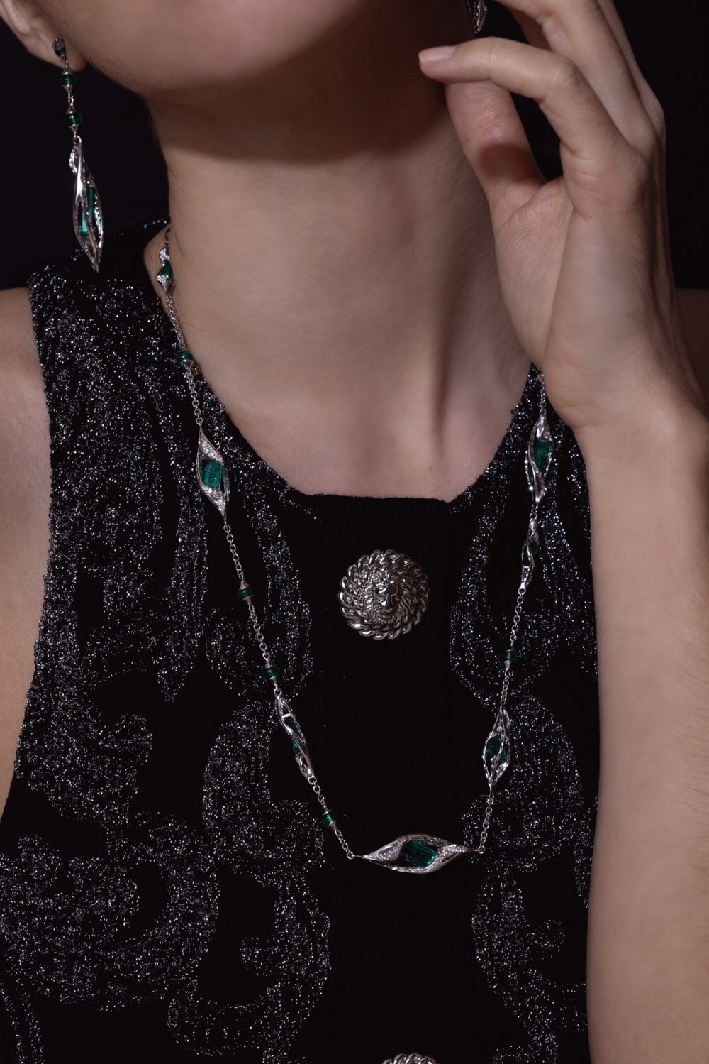 SABOO FINE JEWELS-Emerald Tube Necklace-WHITE GOLD