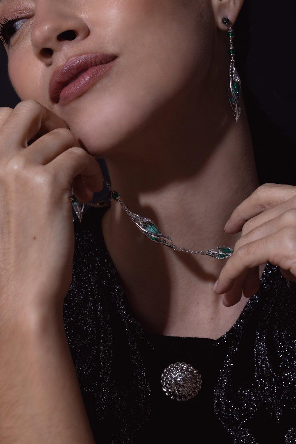 SABOO FINE JEWELS-Emerald Tube Necklace-WHITE GOLD