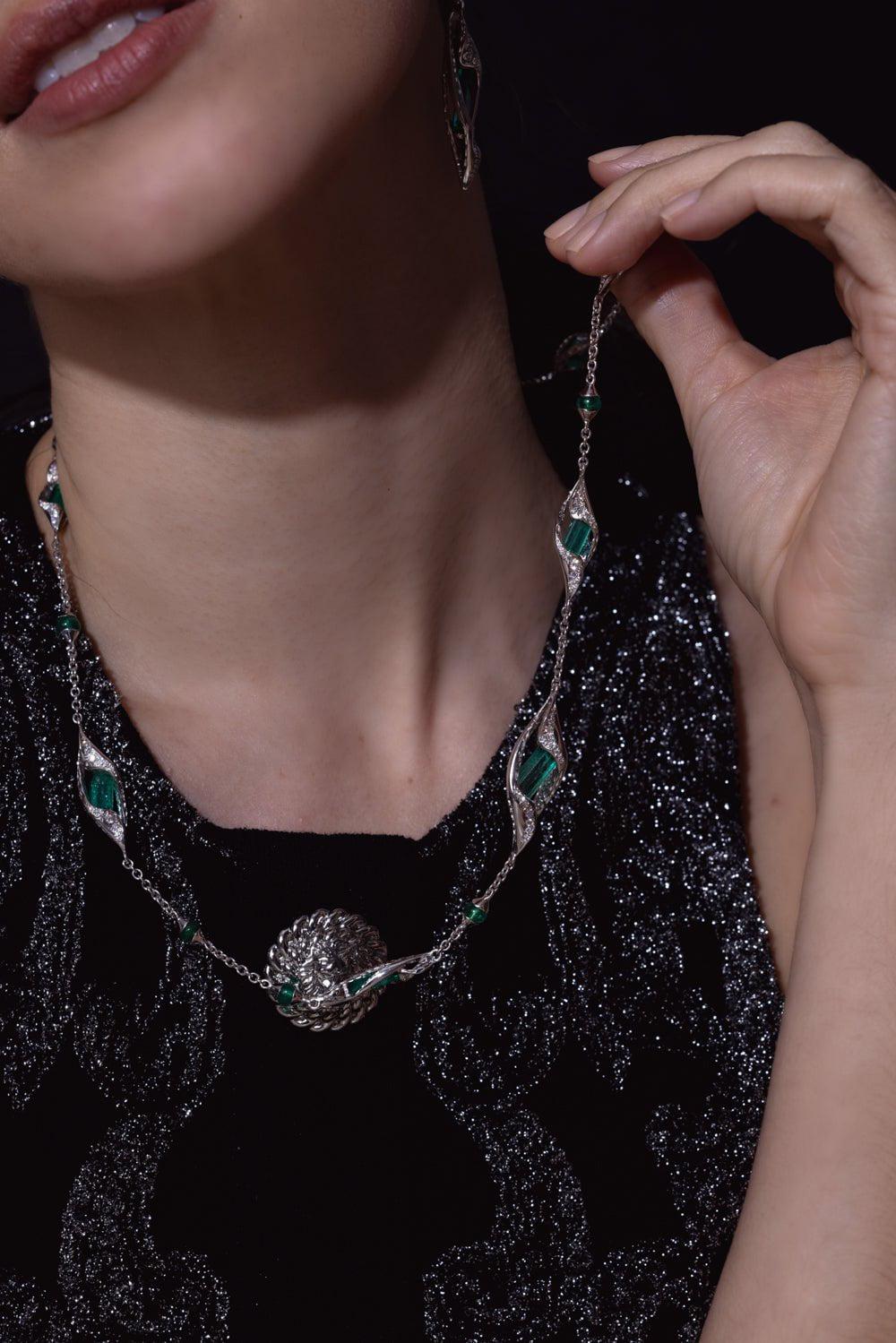 SABOO FINE JEWELS-Emerald Tube Necklace-WHITE GOLD