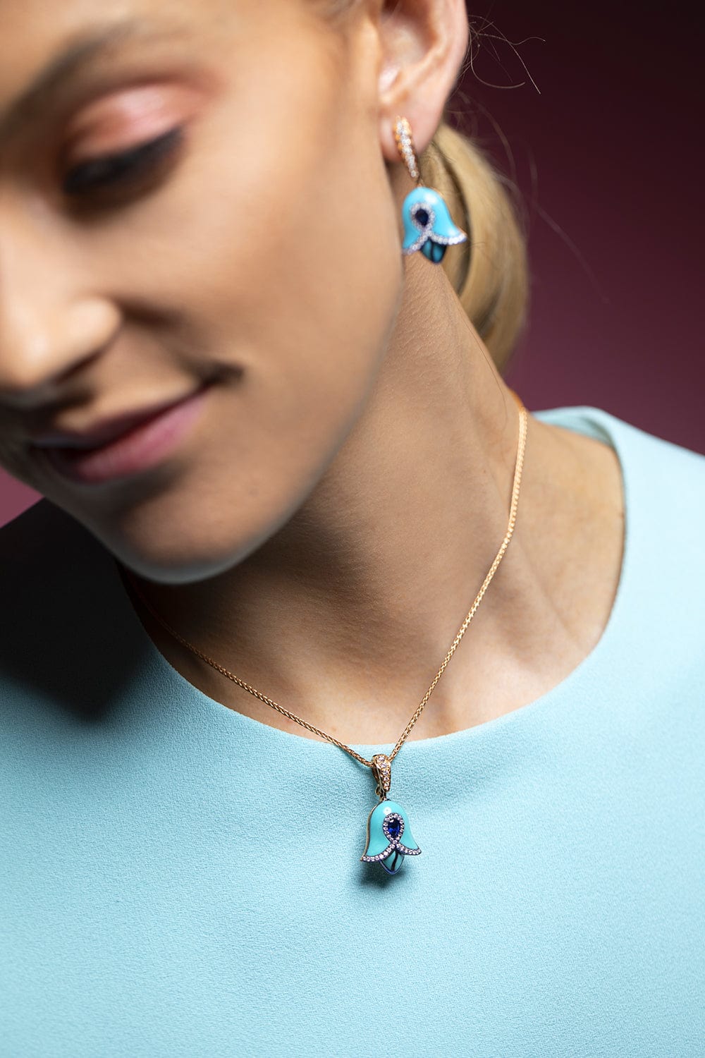 SABOO FINE JEWELS-Turquoise Aura Tulip Pendant-YELLOW GOLD