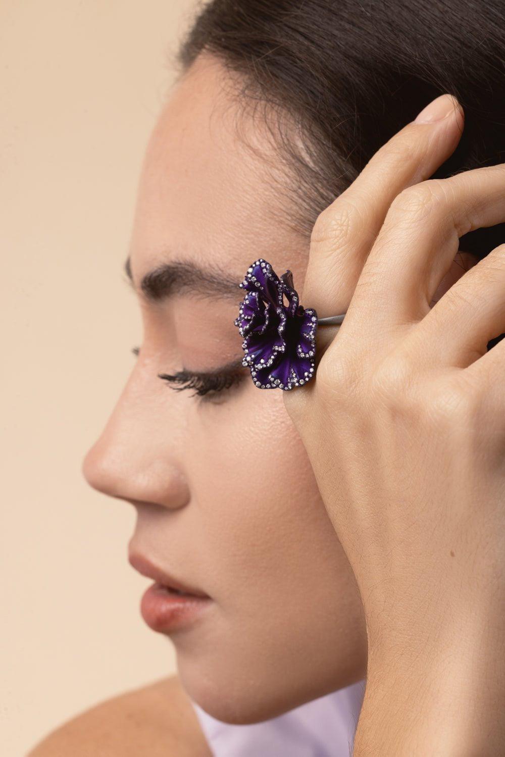 SABOO FINE JEWELS-Diamond Flower Ring Brooch-TITANIUM
