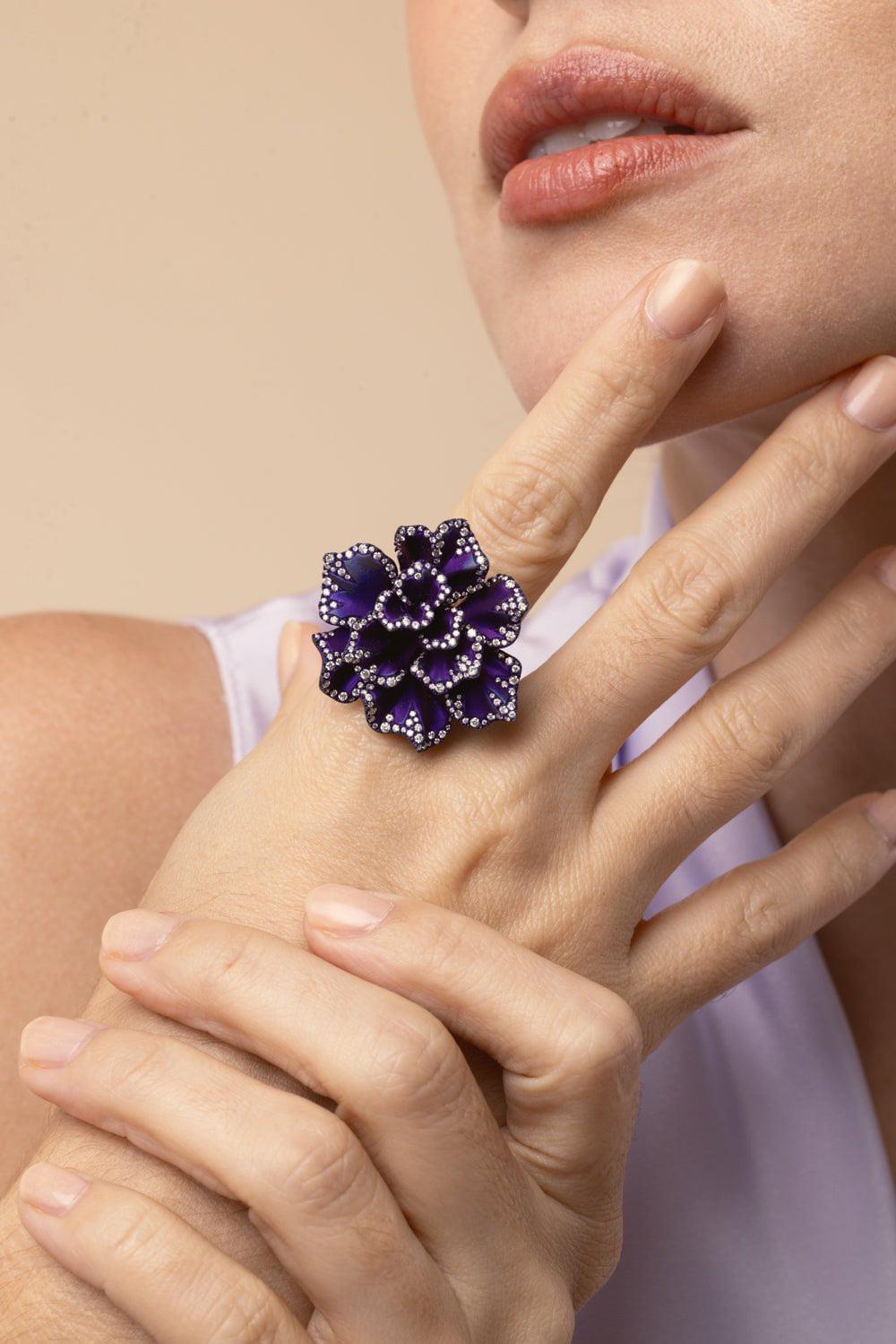 SABOO FINE JEWELS-Diamond Flower Ring Brooch-TITANIUM