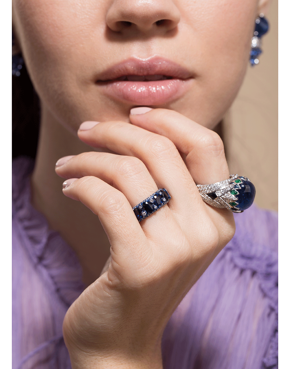 SABOO FINE JEWELS-Blue Sapphire and Diamond Ring-TITANIUM