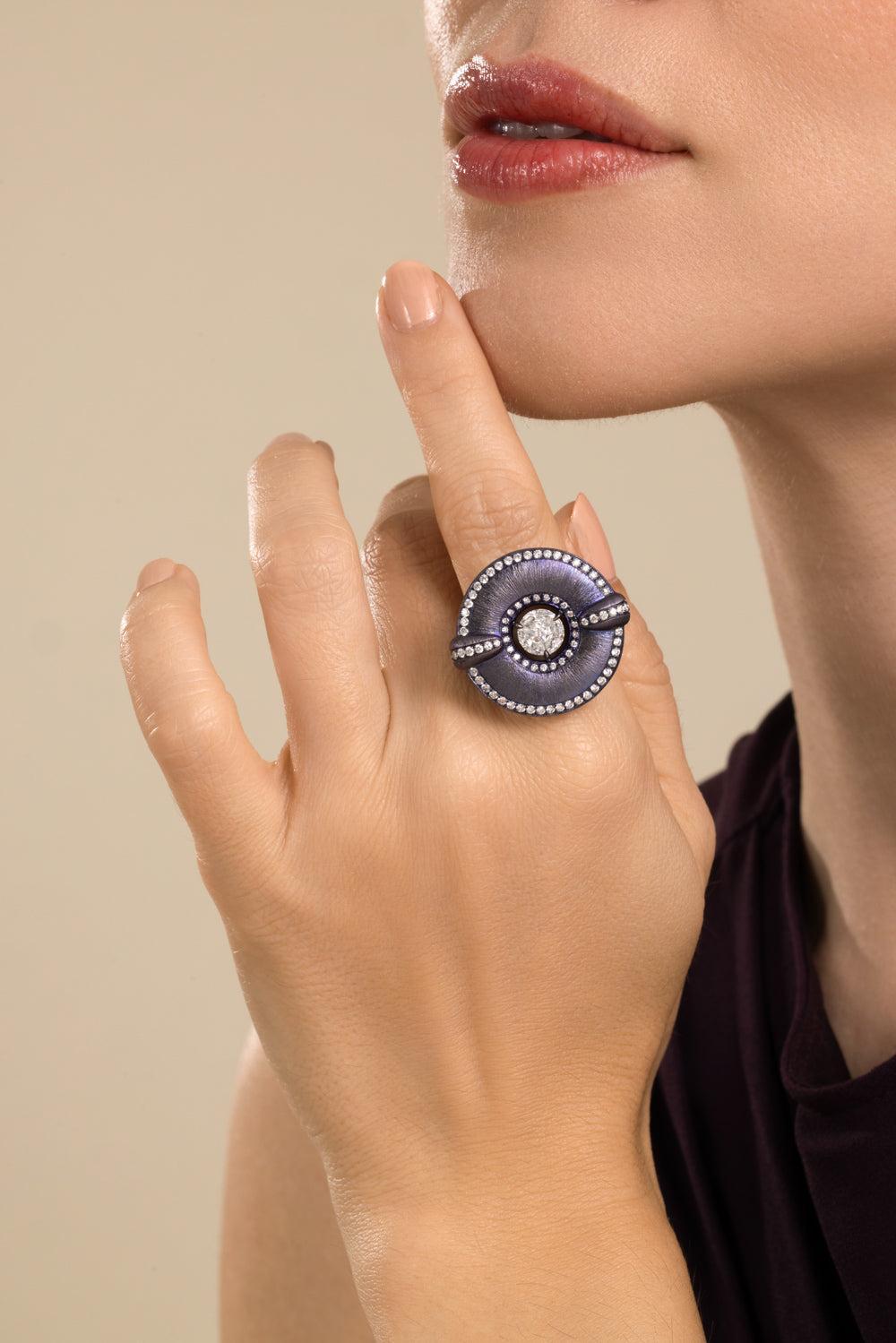 Diamond Purple Shield Elemento Ring-TITANIUM-6-JEWELRYFINE JEWELRING-SABOO FINE JEWELS