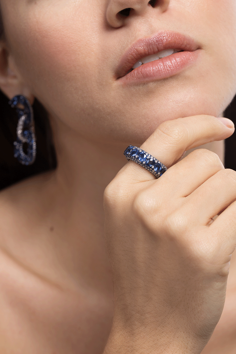 SABOO FINE JEWELS-Elemento Oval Sapphire And Diamond Ring-TITANIUM