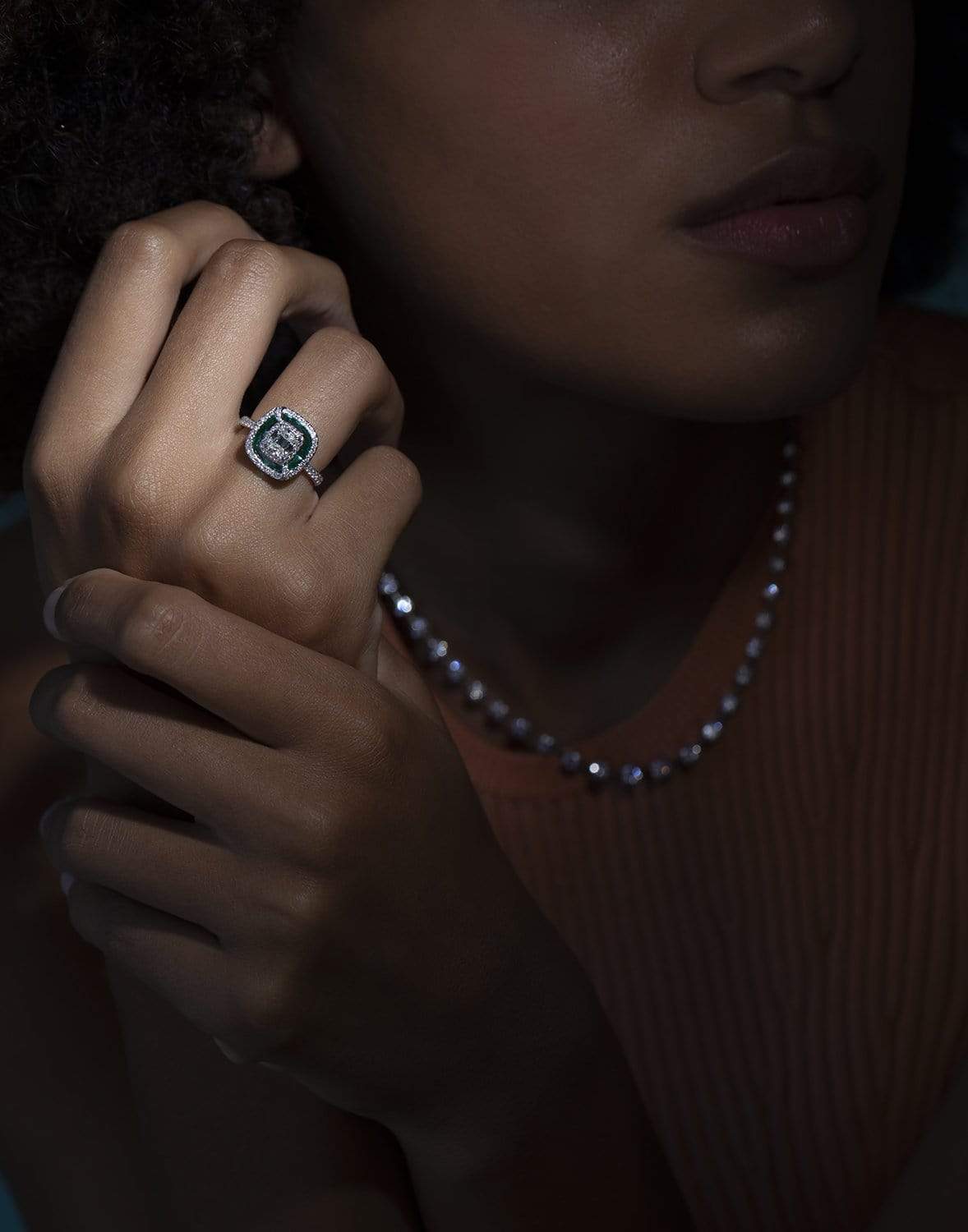 SABOO FINE JEWELS-Emerald and Diamond Ring-WHITE GOLD
