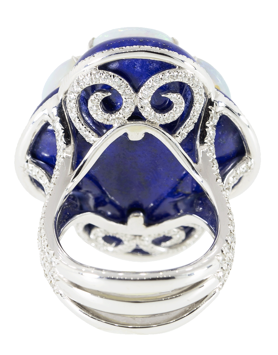 SABOO FINE JEWELS-Blue Sapphire and Opal Flower Ring-WHITE GOLD
