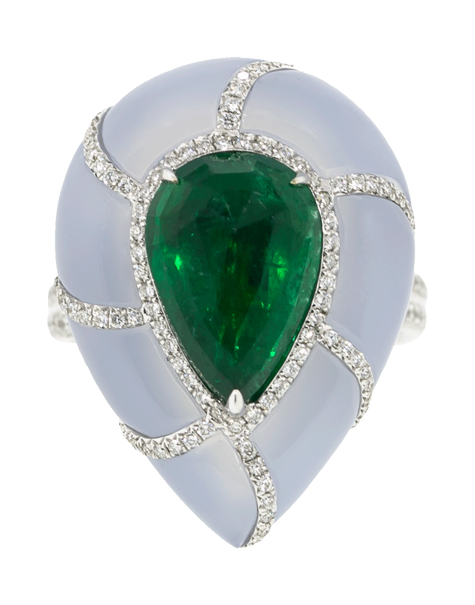 SABOO FINE JEWELS-Pear Shape Emerald and Chalcedony Ring-WHITE GOLD
