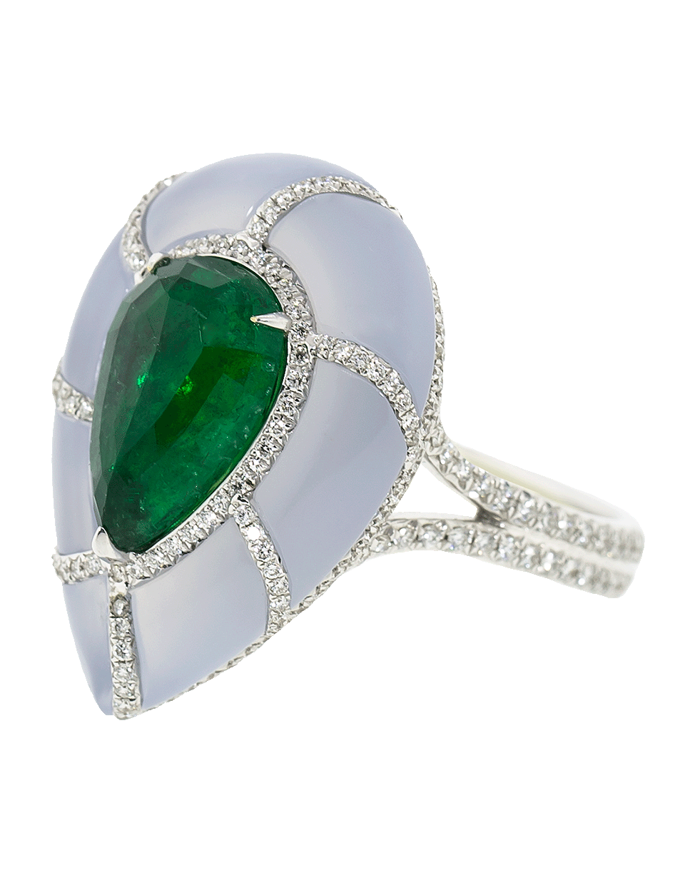 SABOO FINE JEWELS-Pear Shape Emerald and Chalcedony Ring-WHITE GOLD