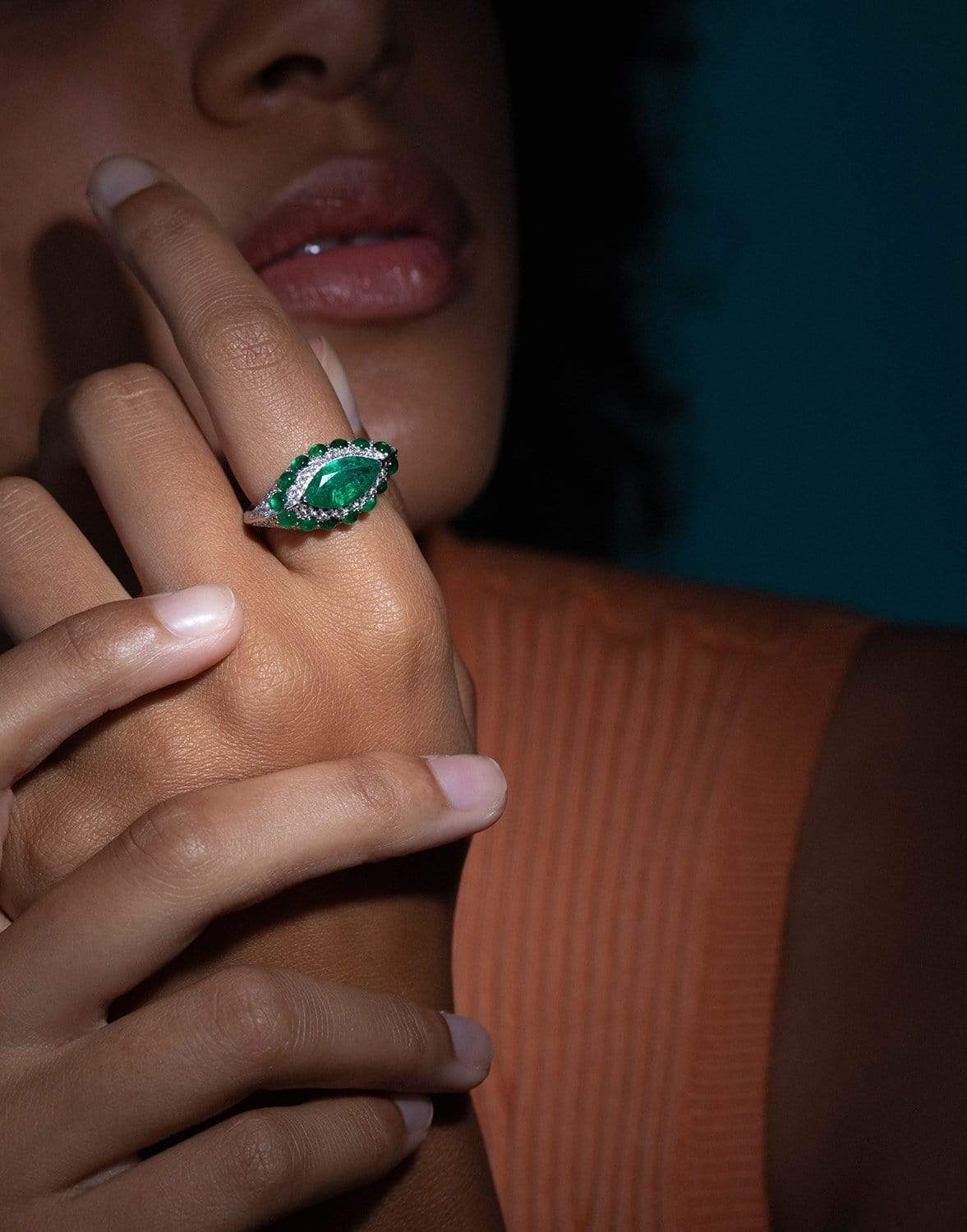 SABOO FINE JEWELS-Emerald and Diamond Royale Ring-WHITE GOLD