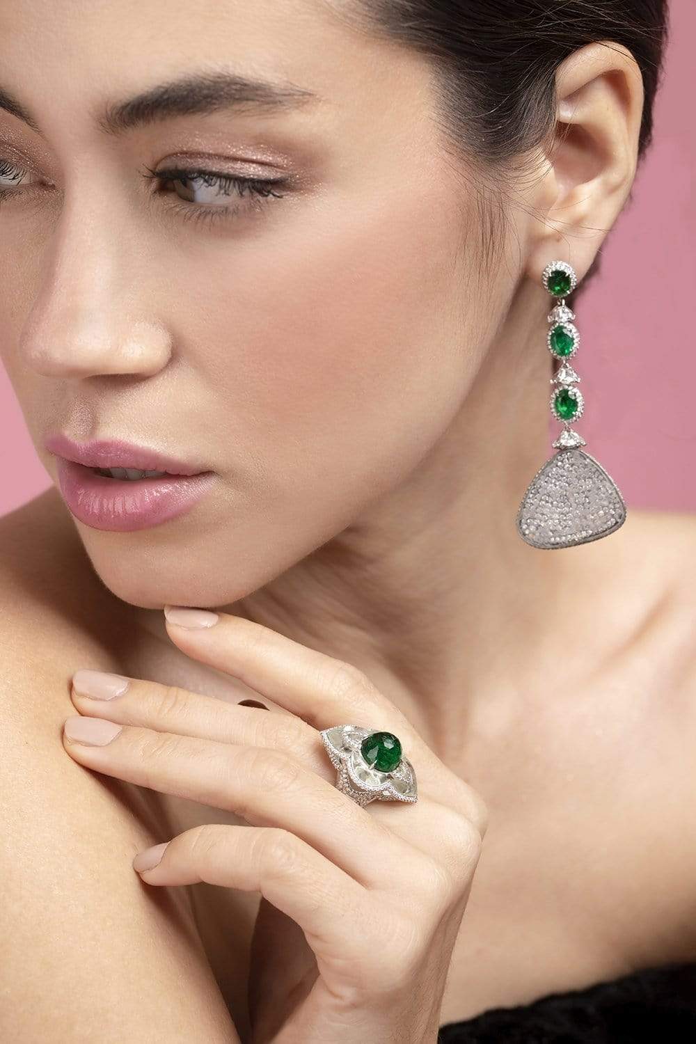 SABOO FINE JEWELS-Aura Emerald and Diamond Ring-WHITE GOLD