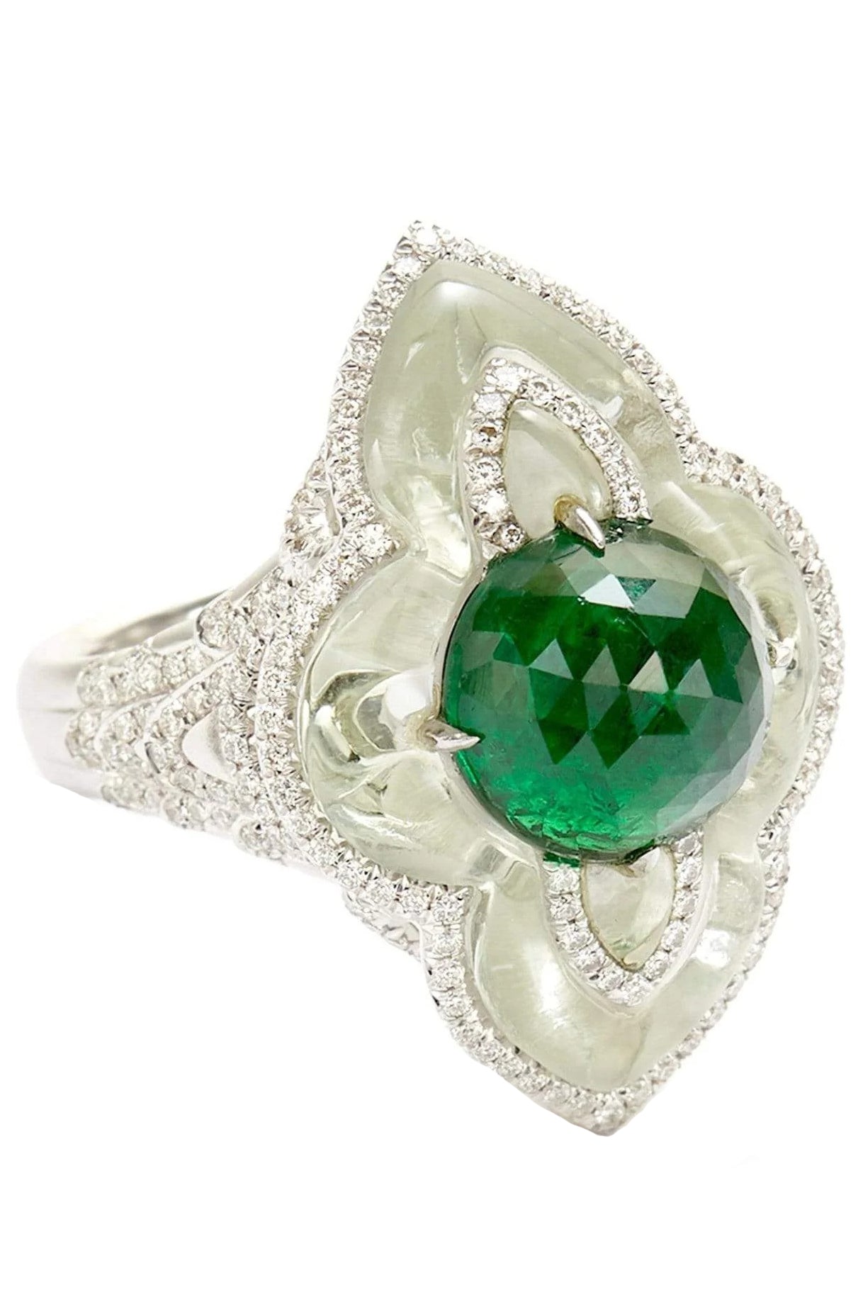 SABOO FINE JEWELS-Aura Emerald and Diamond Ring-WHITE GOLD