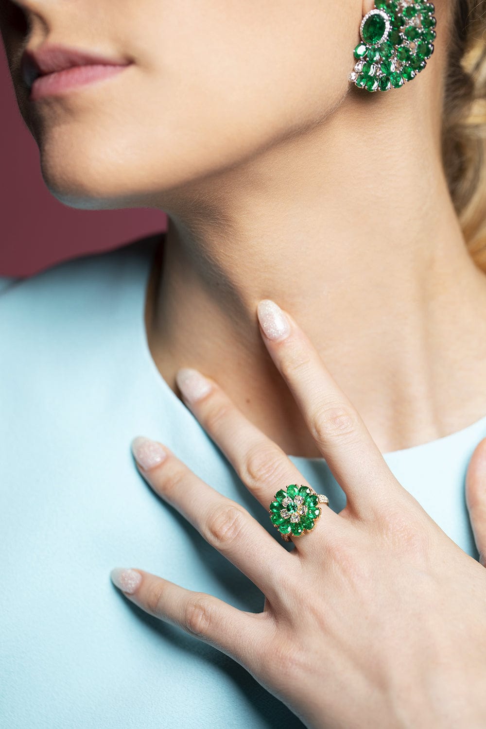 SABOO FINE JEWELS-Emerald Floral Symphony Ring-YELLOW GOLD