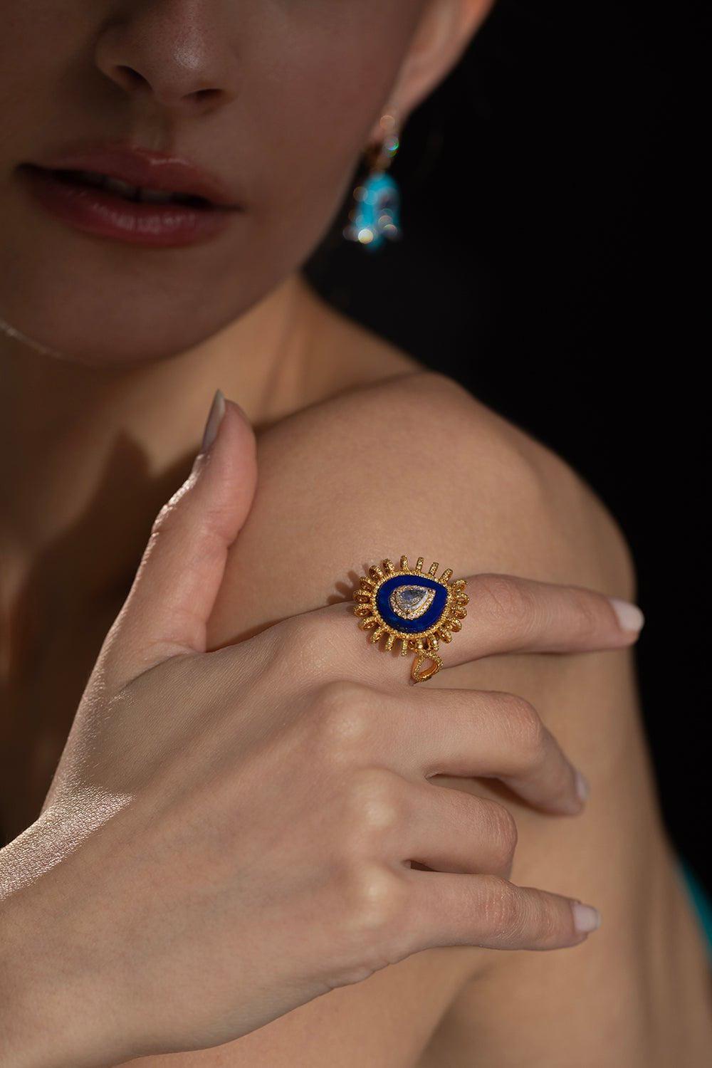 SABOO FINE JEWELS-Diamond Lapis Ring-YELLOW GOLD