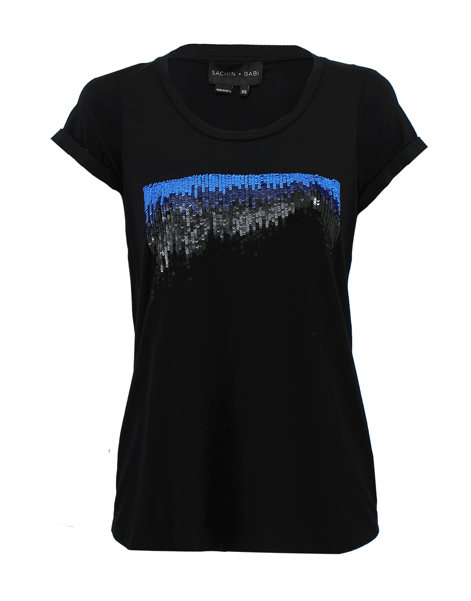 SACHIN & BABI-Short Sleeve Scoopneck Sequin Jersey Tee-