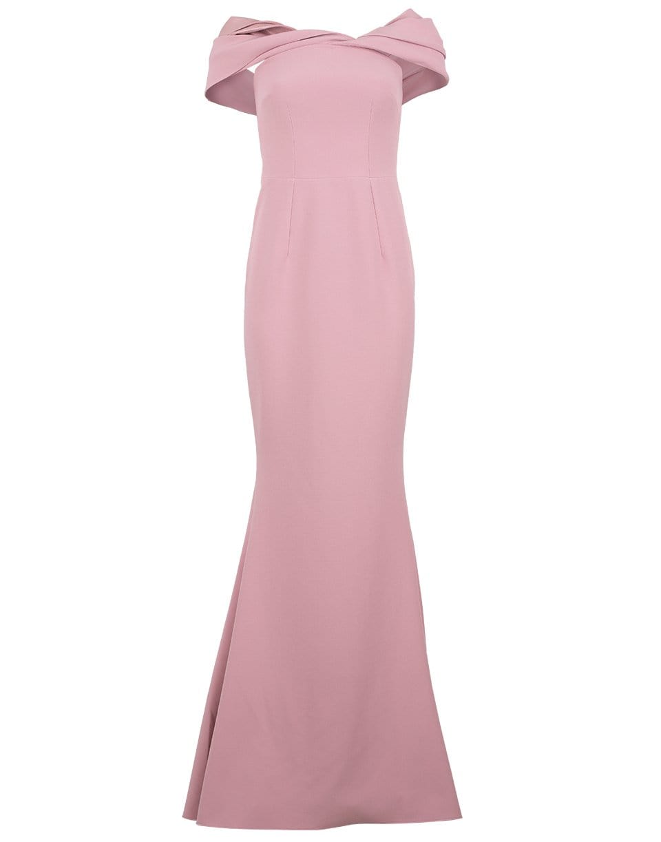 SAFIYAA-Asymmetrical Shoulder Drape Long Rosa Dress-
